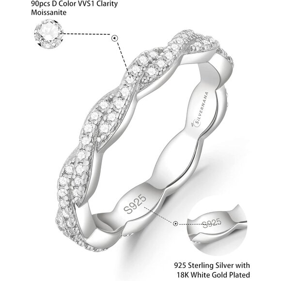 Women Stackable Eternity 925 Sterling Silver Wedding Ring - Picture 2 of 7